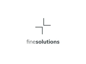Logo von Fine Solutions mit minimalistischem Design und geometrischen Linien über dem Firmennamen.