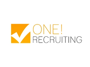 Logo von One Recruiting mit oranger Checkmark-Grafik und schwarzem Schriftzug auf weißem Hintergrund.