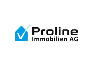 Logo der Proline Immobilien AG mit blauem Haus-Symbol und abgehaktem Häkchen, symbolisiert Zuverlässigkeit und Fachkompetenz im Immobiliensektor.