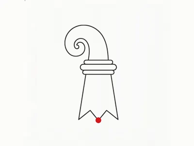 Schwarz-weißes Bild eines stilisierten Baselstabes mit rotem Punkt, symbolisiert Basel und seine Verbindung zur Schweiz.