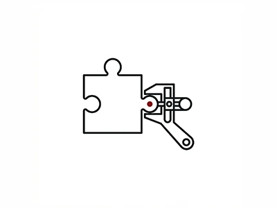 Puzzle-Stück und Schraubenschlüssel-Symbol, das individuelle Konzepte, Anpassung und Problemlösung darstellt.