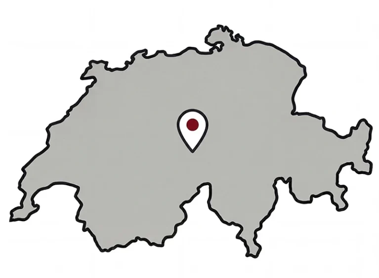 Karte der Schweiz mit Standortmarkierung in der Mitte des Landes für schweizweit tätige Dienstleister