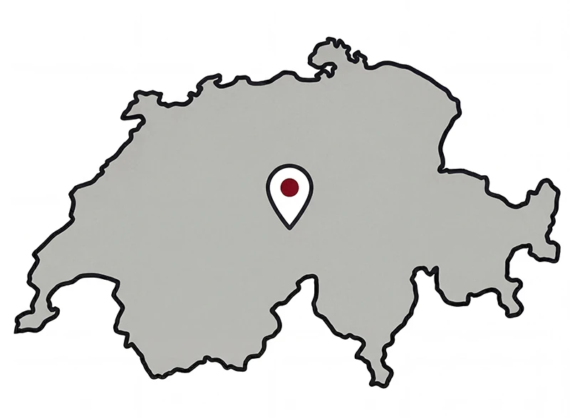 Karte der Schweiz mit Standortmarkierung in der Mitte des Landes für schweizweit tätige Dienstleister