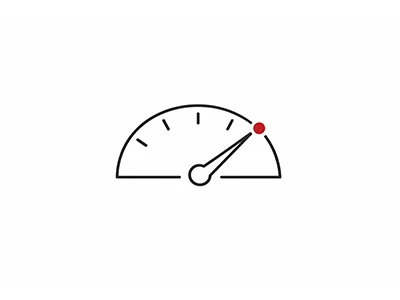 Zeiger auf Tacho zeigt Höchststand an, symbolisiert maximale Leistung für Webseiten mit Tech-SEO