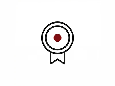 Auszeichnungssymbol mit rot-weißem Rundembleme und schwarzem Band symbolisiert Fokus auf Qualität