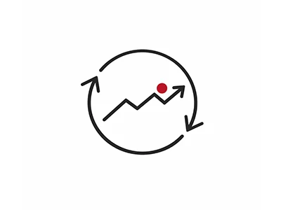 Pfeile im kreis mit aufsteigendem Trendpfeil, was für eine kontinuierliche Kampagnenoptimierung in SEA steht