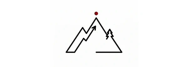 Berg minimalistisch gezeichnet mit Baum und rotem Punkt, Symbolisiert Wachstum und Zielerreichung im SEO