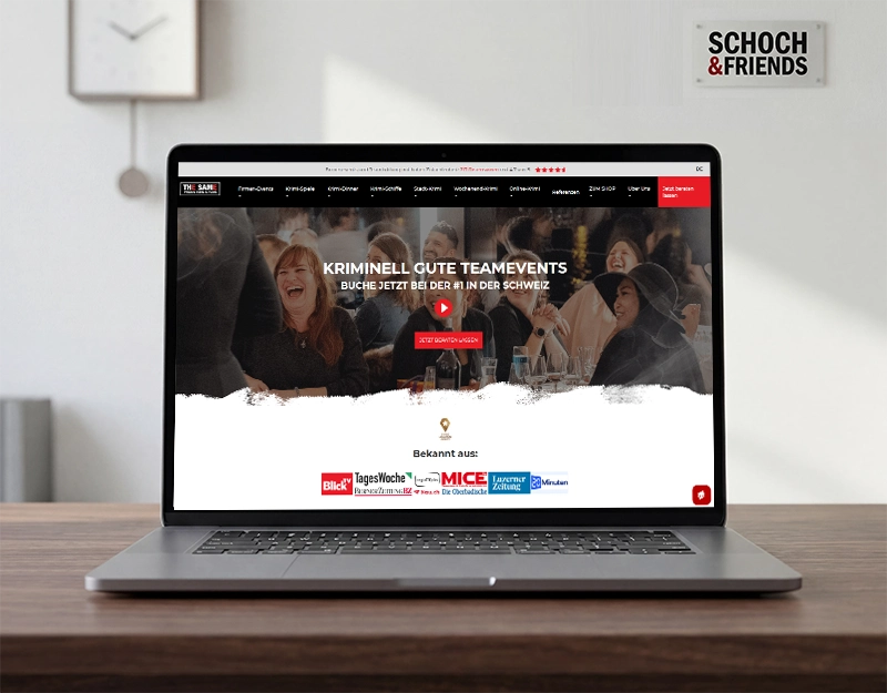 Laptop mit Referenz-Website für ein SEO und Webdesign-Projekt einer Eventagentur aus Basel