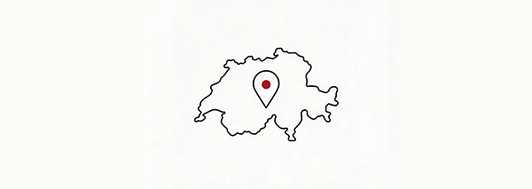 Umrisskarte der Schweiz mit rotem Standortmarker in der Mitte.